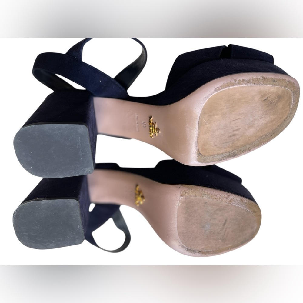 Prada Blue Suede Criss Cross Platform Sandal - Picture 6 of 10